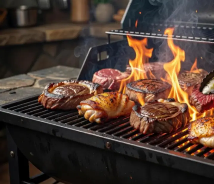 Charcoal-grilled steaks resting over the grill at Chip & Charcoal