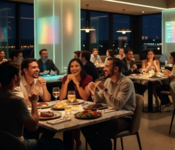 Friends enjoying an offline poker night at Chip & Charcoal restaurant